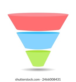  A marketing funnel, pyramid, or sales conversion cone. Infographics in flat design style. 3-part lead generation template. Vector illustration. Eps10