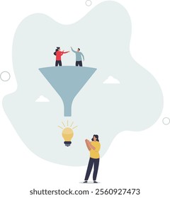 Marketing funnel or sales conversion, people or employee management,flat characters.