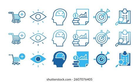 MARKETING FUNNEL.icon set with multiple style arget markets, customer, evaluation, analysis, statistics, survey and trend