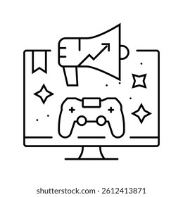 marketing game development line icon vector. marketing game development sign. isolated contour symbol black illustration