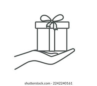 Marketing gift line icon. Present and surprise, discounts and promotions. Advertising graphic element for website. Marketing and promotion of goods on Internet. Cartoon flat vector illustration