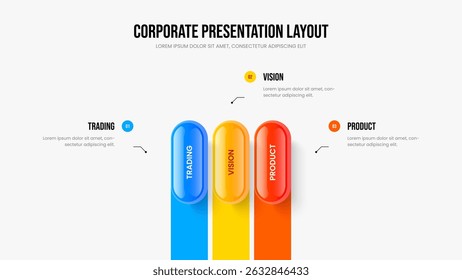 Marketing Growth 3 Step Infographic Slideshow Design. Business Campaign Presentation Layout Vector Illustration. Enterprise Solution Three Element Diagram Slide Template.