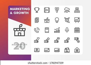 Marketing and Growth icon pack isolated on white background. for your web site design, logo, app, UI. Vector graphics illustration and editable stroke. EPS 10.