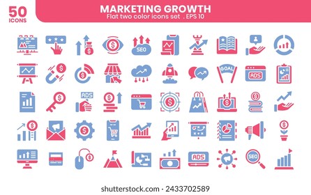 Marketing growth  icons bundle. Flat two color icon style.Vector illustration.