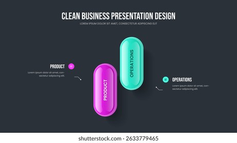 Marketing Growth Two Option Diagram Presentation Design. Service Strategy 2 Step Infographic Slide Layout. Digital Analysis Frame Template Vector Illustration.