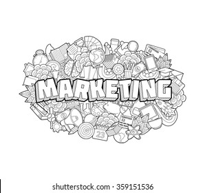 Marketing - Hand Lettering and Doodles Elements Sketch on White Background. 