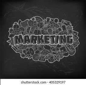 Marketing - Hand Lettering and Doodles Elements Sketch on Chalkboard Background.Vector illustration