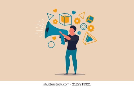 Marketing honest storyteller and brand feedback life. Writer personal story and speech presentation vector illustration concept. People announcement information and share project. Teller communication