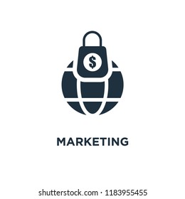 Marketing icon. Black filled vector illustration. Marketing symbol on white background. Can be used in web and mobile.