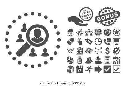 Marketing icon with bonus images. Vector illustration style is flat iconic symbols, gray color, white background.