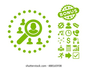 Marketing icon with bonus pictogram. Vector illustration style is flat iconic symbols, eco green color, white background.