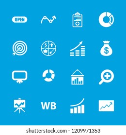 Marketing icon. collection of 16 marketing filled icons such as board, money sack, graph, medical clipboard, line graph, wb. editable marketing icons for web and mobile.