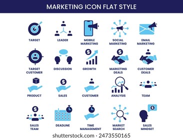 Marketing icon in flat style. Blue color icon pack for business