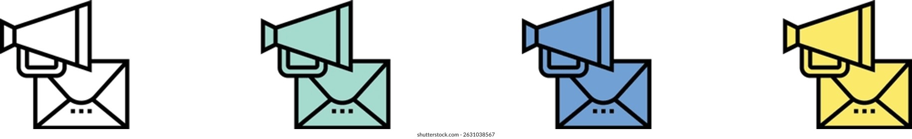 marketing icon. Outline, Green, Blue and Yellow Style Design Isolated On White Background