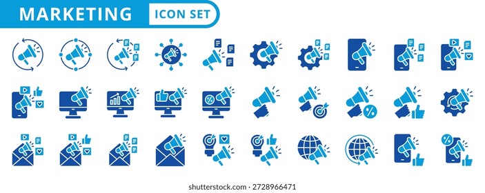 colección de ilustración de estilo plano de paquete de iconos de marketing para negocios y promoción de ventas