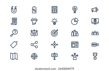 Marketing icon representing promotion, strategy, and business communication in outline style