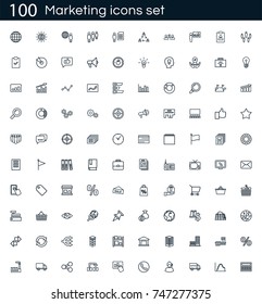 Marketing icon set with 100 vector pictograms. Simple outline business icons isolated on a white background. Good for apps and web sites. 