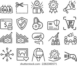 Marketing icon set, 20 business marketing icon set black vector