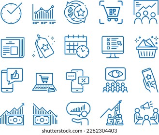 Marketing icon set, 20 business marketing icon set blue vector