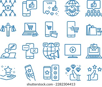 Marketing icon set, 20 business marketing icon set blue vector