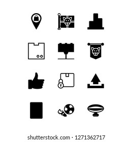 marketing icon set about wold cup, send mail, airship and shop location vector set
