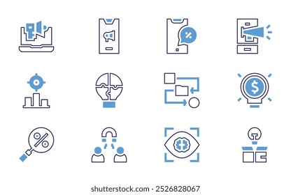 Marketing icon set. Bold line style. Duotone colors. Editable stroke. digital marketing, marketing, mobile, email marketing, advertising, smartphone, review.