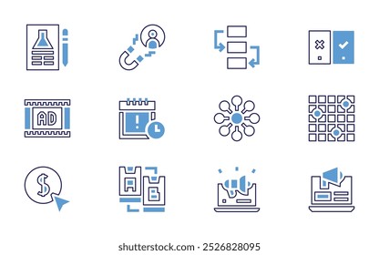 Marketing icon set. Bold line style. Duotone colors. Editable stroke. marketing, lead generation, workflow, ab testing, consulting, report, graphic, pie chart, analysis.