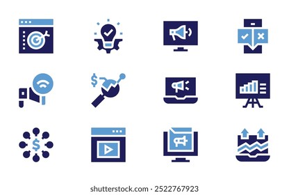 Marketing icon set. Bold style. Duotone colors. marketing, digital marketing, online advertising, audience, target, idea.