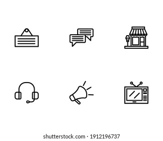 Marketing Icon Set with Chat Bubble, Store, Shop, Headphone, Headset, Loudspeaker and Television Icon