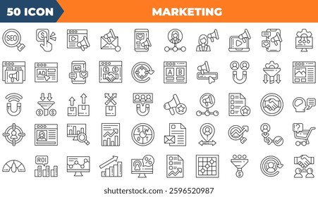 Marketing icon set. Containing Management, seo, target,and more. Line vector icons collection.