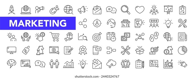 Marketing icon set with editable stroke. Digital Marketing thin line icon collection. Vector illustration