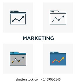 Marketing icon set. Four elements in diferent styles from business icons collection. Creative marketing icons filled, outline, colored and flat symbols.