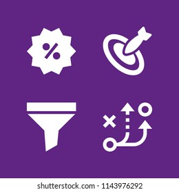 marketing icon set with funnel, percentage and rocket hitting target vector icons for web and graphic design