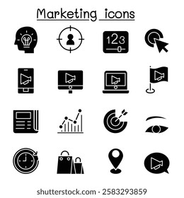 Marketing icon set in glyph style