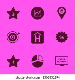 Marketing Icon Set With Graph, Hotel Sign And Cyber Monday Computer Vector Illustration