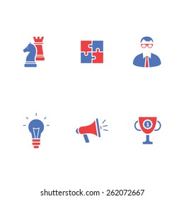Marketing icon set. Lots of icons for step by step description for your website or ideas in red and blue style.