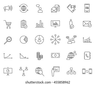 Marketing icon set, outline thin line isolated vector sign symbol,  on white background