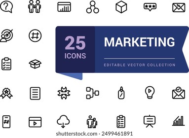 Marketing icon set. Pixel perfect, minimalistic web and UI icon. Outline icon collections. Editable vector illustration.