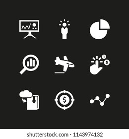 marketing icon set with presentation, manager and arrivals vector icons for web and graphic design