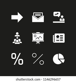 marketing icon set with presentation, open email and percentage vector icons for web and graphic design
