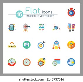 Marketing Icon Set. Targeting Users Split Test E-mail Marketing Brand Identity Marketing Analysis Social Media Marketing Processing SEO Target Hands With Smartphones Product Placement