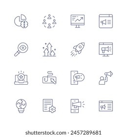 Marketing icon set. Thin line icon. Editable stroke. Containing eye, redeempoints, ingenuity, trendy, clickbait, contentmanagement, mobilemarketing, marketing, boost.