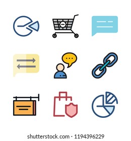 marketing icon set. vector set about link, pie chart, chat and advertisement icons set.