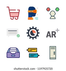 marketing icon set. vector set about ar glasses, analytics, shopping cart and augmented reality icons set.