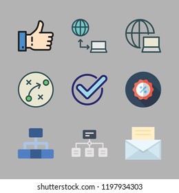 marketing icon set. vector set about strategy, internet, like and mail icons set.