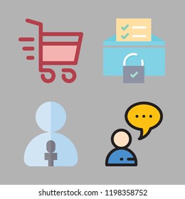 marketing icon set. vector set about mail, shopping cart, chat and reporter icons set.