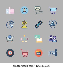 marketing icon set. vector set about shopping cart, user, email and check icons set.