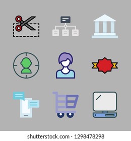 marketing icon set. vector set about user, hierarchical structure, bank and coupon icons set.