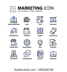 Marketing Icon Set Vector Line Style. Online Marketing, Target, Advertising, Exchange And More. Editable Stroke Design Element