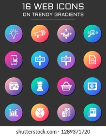 marketing icon set. marketing web icons on round trendy gradients